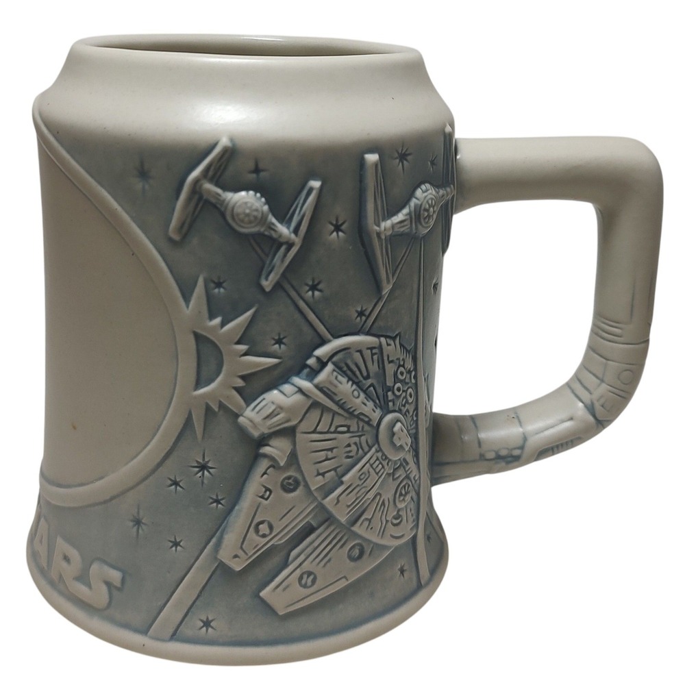 Star Wars Beer Stein Mug Cup‎ Millennium Falcon Raised Ship Blue and White 1995